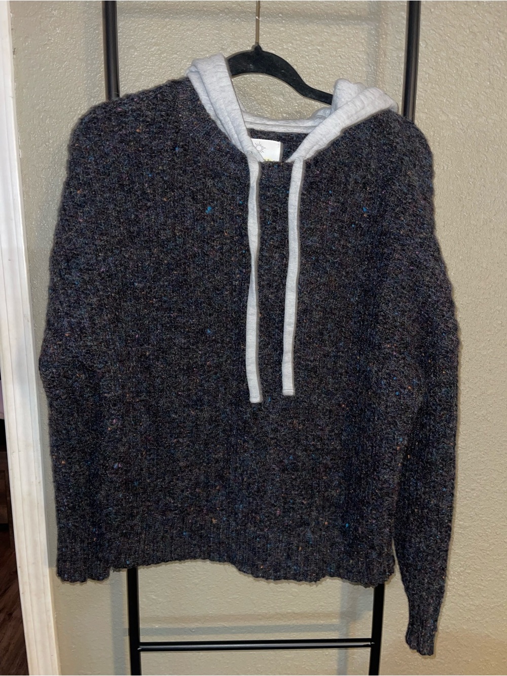 Women's Crewneck Hooded Sweater in Charcoal with Light Gray Hood